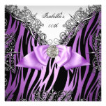 Purple Silver White Black Zebra Birthday Party Personalized Invite