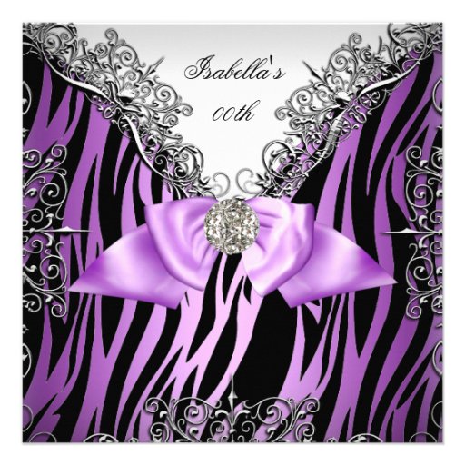 Purple Silver White Black Zebra Birthday Party 13 Cm X 13 Cm Square ...
