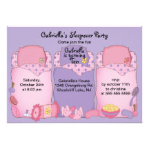 Purple Slumber Birthday Party Personalised Invites