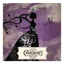 Purple Specks Silhouette Bride Wedding Invitation