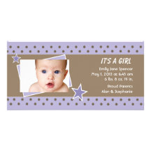 Purple Star Photo Birth Announcement Personalised Photo Card