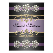 Purple Sweet16 Elegant Pearl Birthday Invite