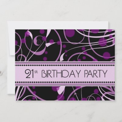 Purple Swirl 21st Birthday Party Invitation Cards by DreamingMindCards