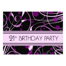 Purple Swirl 21st Birthday Party Invitation Cards