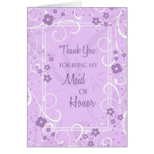 Purple Swirls Thank You Maid of Honour Card