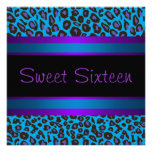 Purple Teal Leopard Sweet 16 Birthday Party Personalised Invite