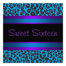 Purple Teal Leopard Sweet 16 Birthday Party Personalised Invite