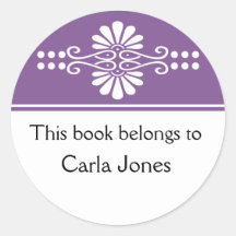 Purple This Book Belongs To Labels Round Stickers