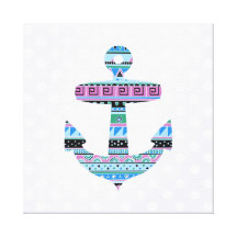 Purple Tribal Anchor and polka dots Canvas Print