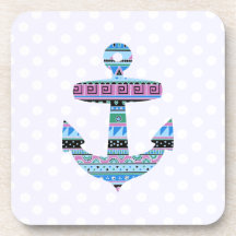 Purple Tribal Anchor and polka dots Coaster