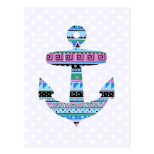Purple Tribal Anchor and polka dots Postcards