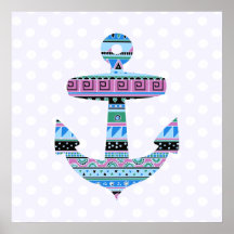 Purple Tribal Anchor and polka dots Posters