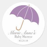 purple umbrella BABY SHOWER custom keepsake label Sticker