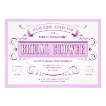 Purple Unique Vintage Bridal Shower Invitations