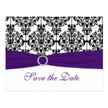 Purple, White and Black Save the Date Postcard