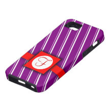 Purple, White and Red Striped Monogram Design iPhone 5 Cases