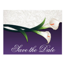 Purple & White Calla Lily Wedding Save the Dates Post Card