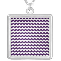 Purple white chevrons personalised necklace