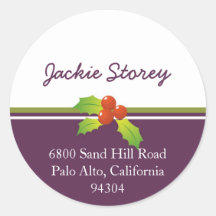 Purple white holly Christmas holiday address label Stickers