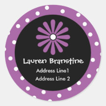 Purple & White Polka Dot Address Labels Round Stickers
