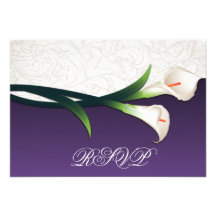 Purple, White Silver Calla Lily Wedding RSVP Cards Personalized Announcements