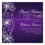 Purple & White Snowflake Sweet 16 Birthday Invite