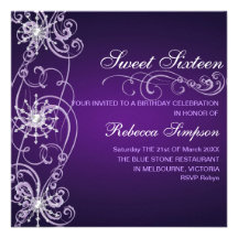 Purple & White Snowflake Sweet 16 Birthday Invite