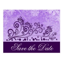 Purple Winter Snowflake Wedding Save the Dates Post Card