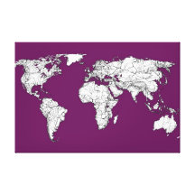 Purple world map canvas print