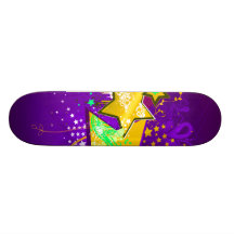 Purple & Yellow Floral Grunge Stars & Splats Skate Decks