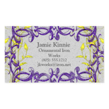 Purple & Yellow Retro Swirls & Vines On Rock Business Card Templates
