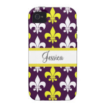 Purple, Yellow, & White Fleur de Lis iPhone 4/4S Cover