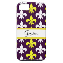 Purple, Yellow, & White Fleur de Lis iPhone 5 Case