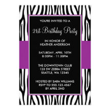 Purple Zebra 21st Birthday Party Custom Announcement