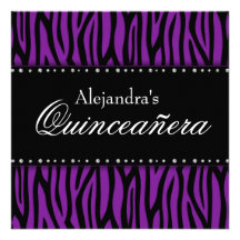 Purple Zebra Diamonds Quinceanera Invitation