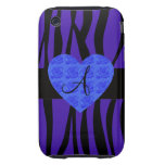 Purple zebra stripes monogram blue roses tough iPhone 3 case