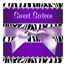 Purple Zebra Sweet 16 Birthday Party Invitations
