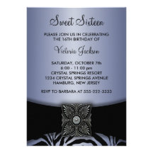 Purple Zebra Sweet Sixteen Birthday Party Invites