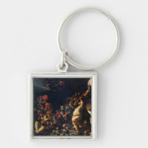 Putti Playing with Garlands of Flowers Keychain