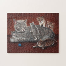 Puzzle Mummy cat and kittens KMCoriginals