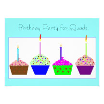 Quadruplets Cupcake Birthday Invitation