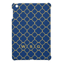 Quatrefoil clover pattern navy yellow 3 monogram ipad mini cases