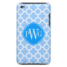 Quatrefoil Light Blue and White Pattern Monogram Barely There iPod Case