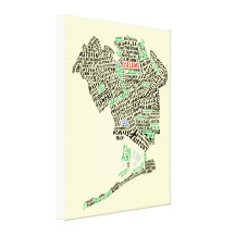 Queens NY Typography Map Art Canvas Print