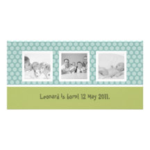 Quick birth announcement with cute polka dots custom photo card