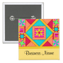 Quilt Art Name Button Badge - Yellow