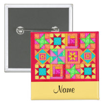 Quilt Blocks Name Button Badge
