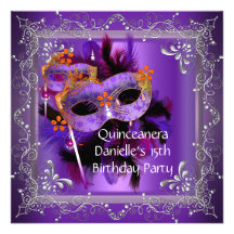 Quinceanera 15th Birthday Masquerade Mask Purple Announcement