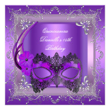 Quinceanera 15th Birthday Party Masquerade Purple Personalized Announcements