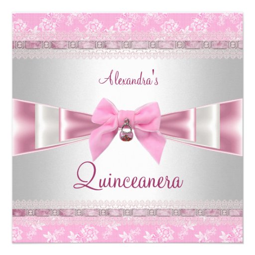 Quinceanera 15th Birthday Party Pink White Floral Personalised Invitations
